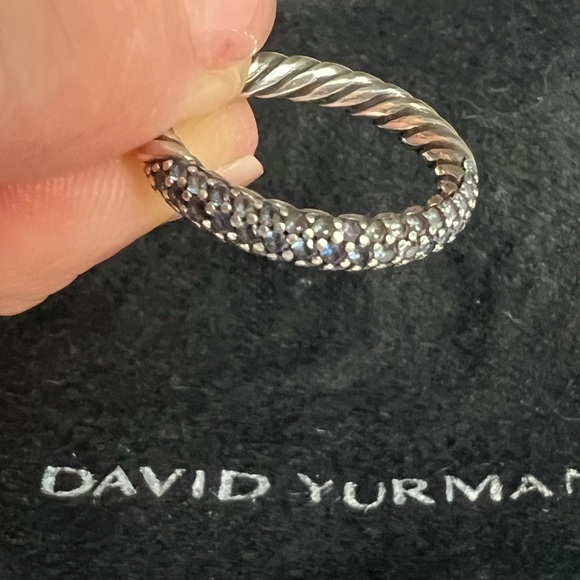 David Yurman Petite Pave Ring w/ blue sapphires SS. - Picture 3 of 9